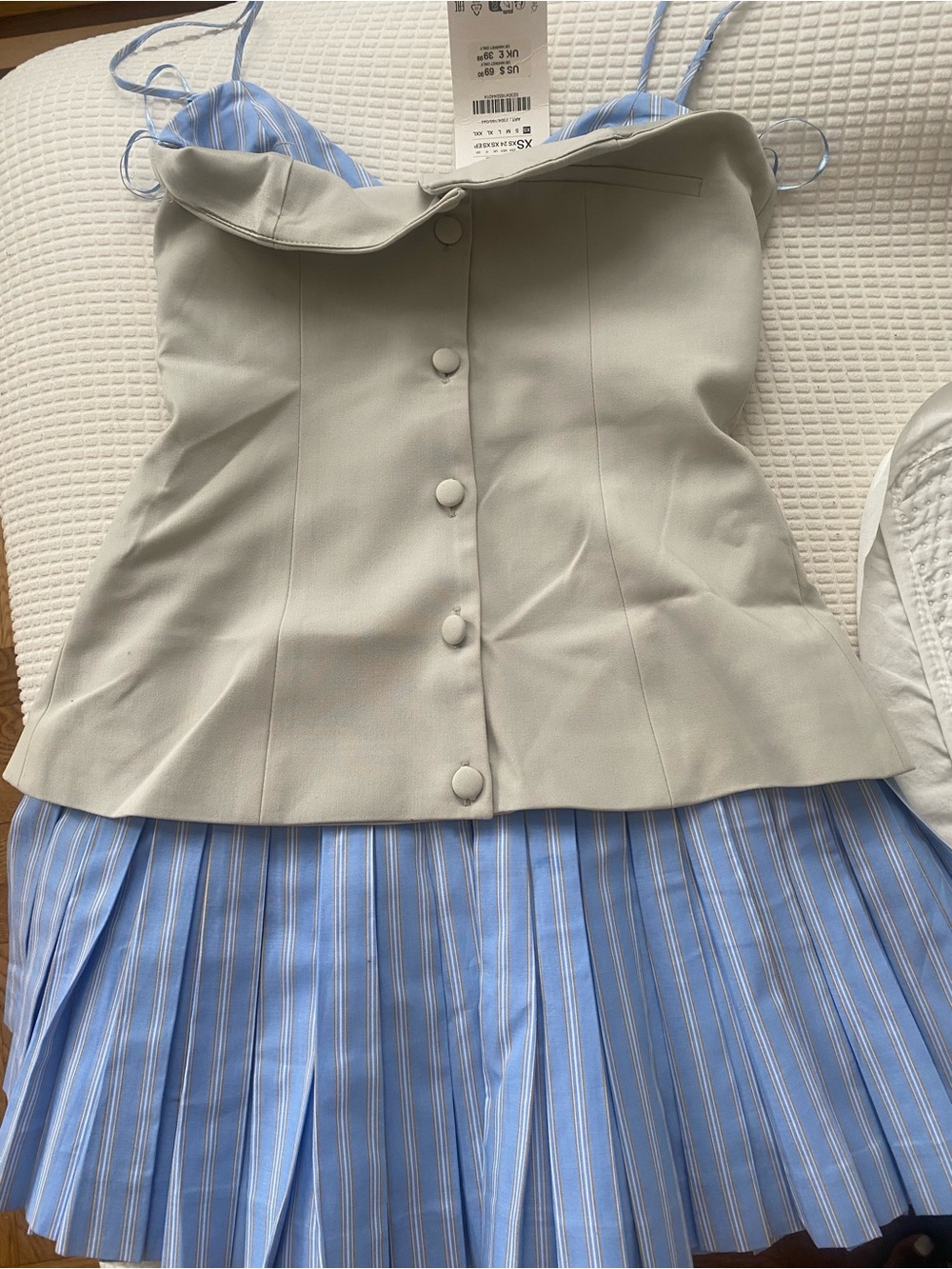 Zara Blue and Beige Striped Bustier dress